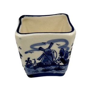 Vintage Hand Painted Holland Delft Blue Windmill Tea Bag/Toothpick Holder